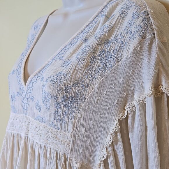 Embroidered Peasant Top Boho Milkmaid Balloon Sleeve Cottagecore Ethereal Fairy - Picture 7 of 10